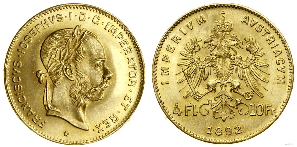 Austria, 4 floreny = 10 franków, 1892