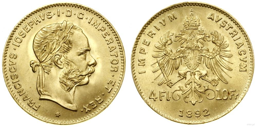 Austria, 4 floreny = 10 franków, 1892