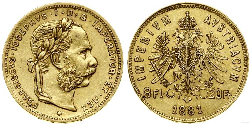 Austria, 8 florenów = 20 franków, 1881