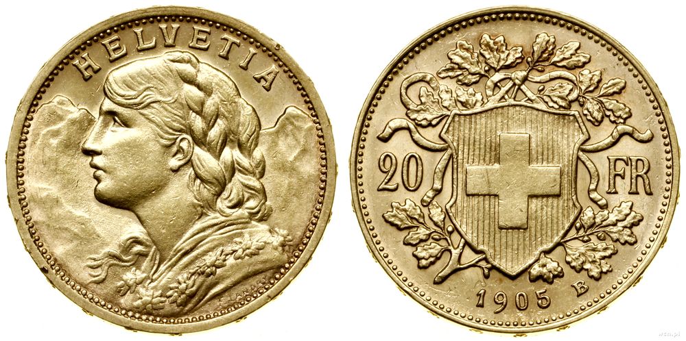 Szwajcaria, 20 franków, 1905 B