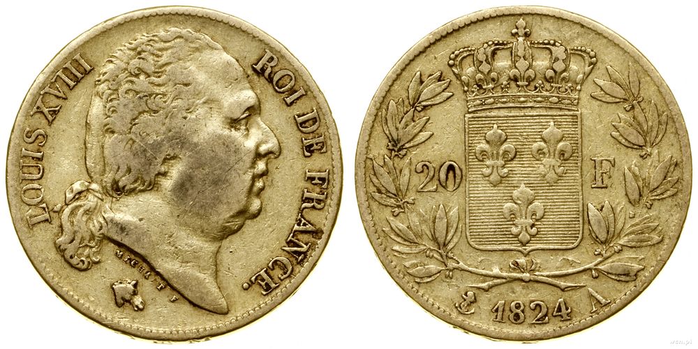 Francja, 20 franków, 1824 A