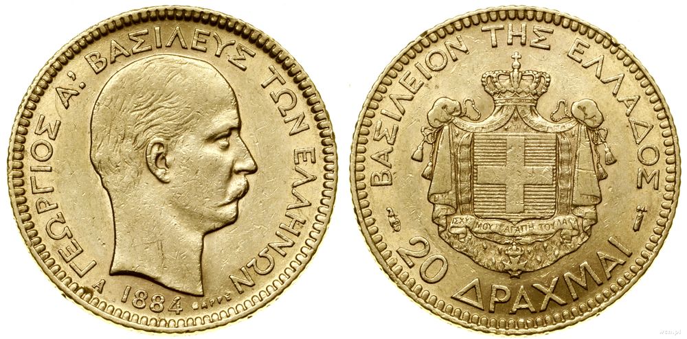 Grecja, 20 drachm, 1884 A