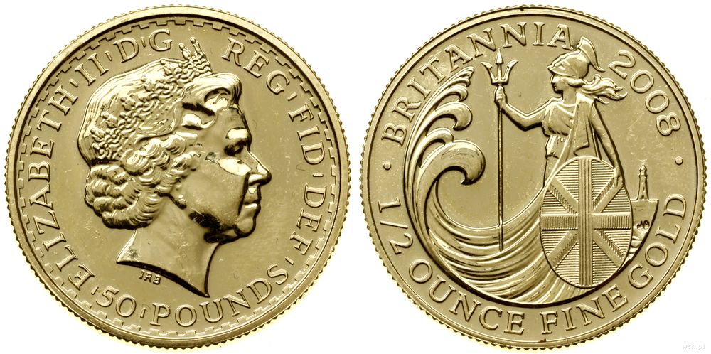 Wielka Brytania, 50 funtów = 1/2 uncji, 2008