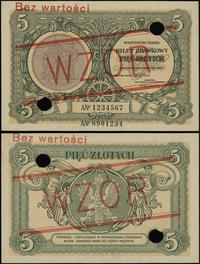 5 złotych 1.05.1925, po obu stronach ukośny czer
