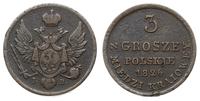 Polska, 3 grosze z miedzi krajowej, 1826/I-B