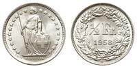 1/2 franka 1958, Berno, srebro ''835'' 2.50 g, K