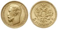 5 rubli 1904/АР, Petersburg, złoto 4.29 g, wyśmi