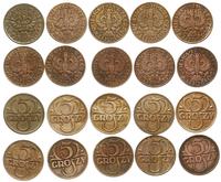 Polska, zestaw monet pięciogroszowych, 1923-1939