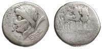 denar 87 pne, Rzym, Aw: Głowa Saturna w lewo, za