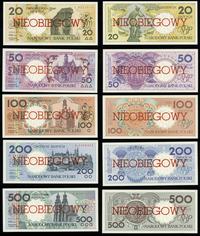 Polska, zestaw banknotów niewprowadzonych do obiegu z serii miasta polskie, 1, 2, 5, 10, 20, 50, 100, 200 i 500 złotych, 01.03.1990