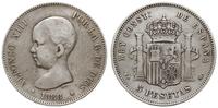 5 peset 1888 MPM, Madryt, moneta przetarta, Cayo