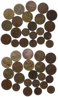 Polska, lot 22 monet: 12 x 5 groszy, 2 x 2 grosze, 8 x 1 grosz