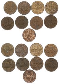 Polska, lot 8 monet o nominale 5 grosze, roczniki : 1923, 1925, 1928, 1930, 1934