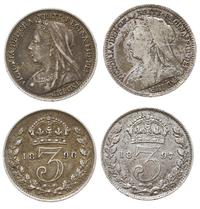 zestaw: 2 x 3 pensy 1896, 1897, srebro "925", ra