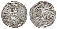 denar z lat 1146-1157, Aw: Cesarz z mieczem trzy