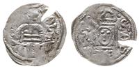 denar z lat 1146-1157, Aw: Cesarz z mieczem trzy