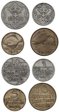 Gdańsk, zestaw 4 monet 5 fenigów 1923 i 1932, 10