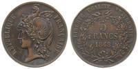 5 franków 1848, Paryż, PRÓBA, brąz cynowy 32 mm,