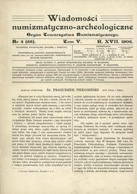 czasopisma, Wiadomości Numizmatyczno-Archeologiczne Nr 4 (86), rok 1906