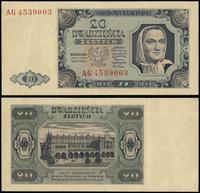 20 złotych 1.07.1948, seria AG 4539003, kilkakro
