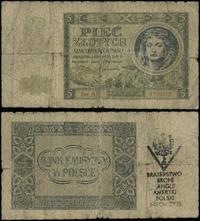 5 złotych 1.08.1941, seria AD 3729912, z nadruki