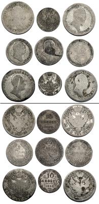zestaw 9 srebrnych monet