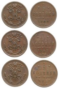 Rosja, 3 x 1/2 kopiejki, 1909 x 2 i 1912