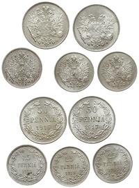 Finlandia, 2 x 50 pennia i 3 x 25 pennia, 1916, 1917