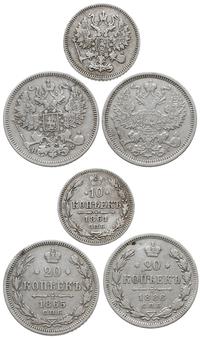 zestaw 3 monet:, 20 kopiejek 1865, 1886 i 10 kop