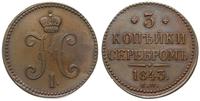 3 kopiejki srebrem 1843/E.M., Jekaterinburg, ład