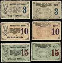 dawny zabór rosyjski, zestaw bonów o nominałach: 3, 10, 15 kopiejek