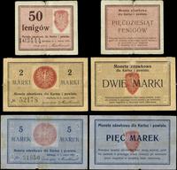 zestaw bonów o nominałach: 50 fenigów, 2 marki, 
