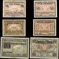 Prusy Zachodnie, zestaw bonów: 1/2 marki, 1 marka, 10 marek, 1920
