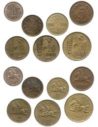 Litwa, zestaw: 50 centów 1925, 20 centów 1925 10 centów 1925, 5 centów 1925, 5 centów 1936, 2 centy 1936, 1 cent 1936