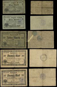Wielkopolska, zestaw bonów: 2 x 1 marka, 1 x 10 marek, 2 x 20 marek, ważne od 4.11.1918 do 1.02.1919