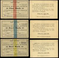 zestaw bonów: 1, 2, 3 marki 13.09.1914, 1 marka 