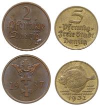 Polska, zestaw: 2 fenigi 1937 i 5 fenigów 1932 
