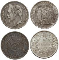 Francja, zestaw pięciofrankówek, 1870 (st. III) i 1873 (st. II+)