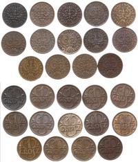Polska, komplet monet 1 groszowych, 1923, 1925, 1927, 1928,1930, 1931, 1932,