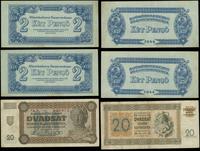 zestawy różnych banknotów, zestaw: 2 x 2 pengo 1944 (Węgry) i 1 x 20 koron 11.08.1942 (Słowacja)