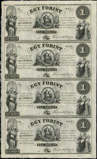 Węgry, 4 nierozcięte egzemplarze od serii A do D banknotu o nominale 1 forint, bez daty (1852)