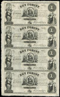 Węgry, 4 nierozcięte egzemplarze od serii A do D banknotu o nominale 1 forint, bez daty (1852)