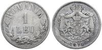 1 leu 1874, Bruksela, srebro "835" 4.89 g, czysz
