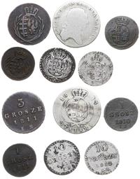 Polska, zestaw: 2 x 1 grosz (1810-1811), 3 grosze 1811, 2 x 10 groszy (1812, 1813), 1/3 talara 1813