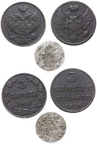 Polska, zestaw: 5 groszy 1816 (Aleksander I), 3 grosze 1830 i 3 grosze 1839 (Mikołaj II)