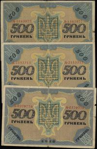 Ukraina, zestaw: 3 x 500 hrywien, 3 x 1.000 hrywien, 4 x 2.000 hrywien, 1918