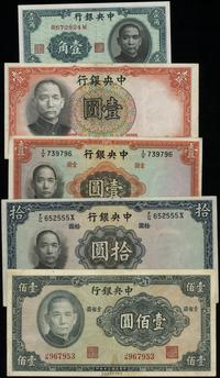 Chiny, zestaw: 10 centów 1940, 1 yuan 1936, 1 yuan 1936, 10 yuanów 1936, 100 yuanów 1941