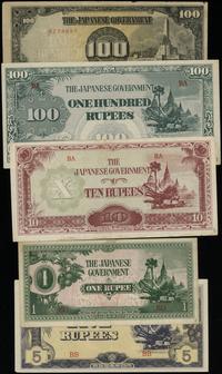 zestawy różnych banknotów, zestaw: 1, 5, 10, 100 rupii 1942-1944 (Birma) i 100 pesos 1944 (Filipiny)