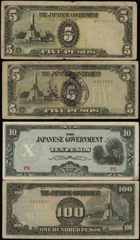 Filipiny, zestaw: 2 x 5 pesos 1943, 10 pesos 1943 i 100 pesos 1944