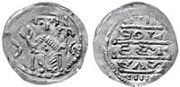 denar z lat 1157-1166, Aw: Cesarz siedzący na tr